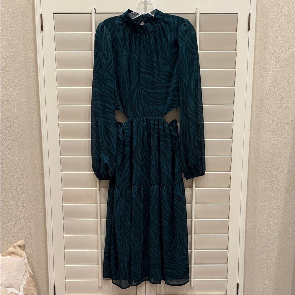 Chic Teal Zebra Print Long Sleeve Dress By Fourteenth Place